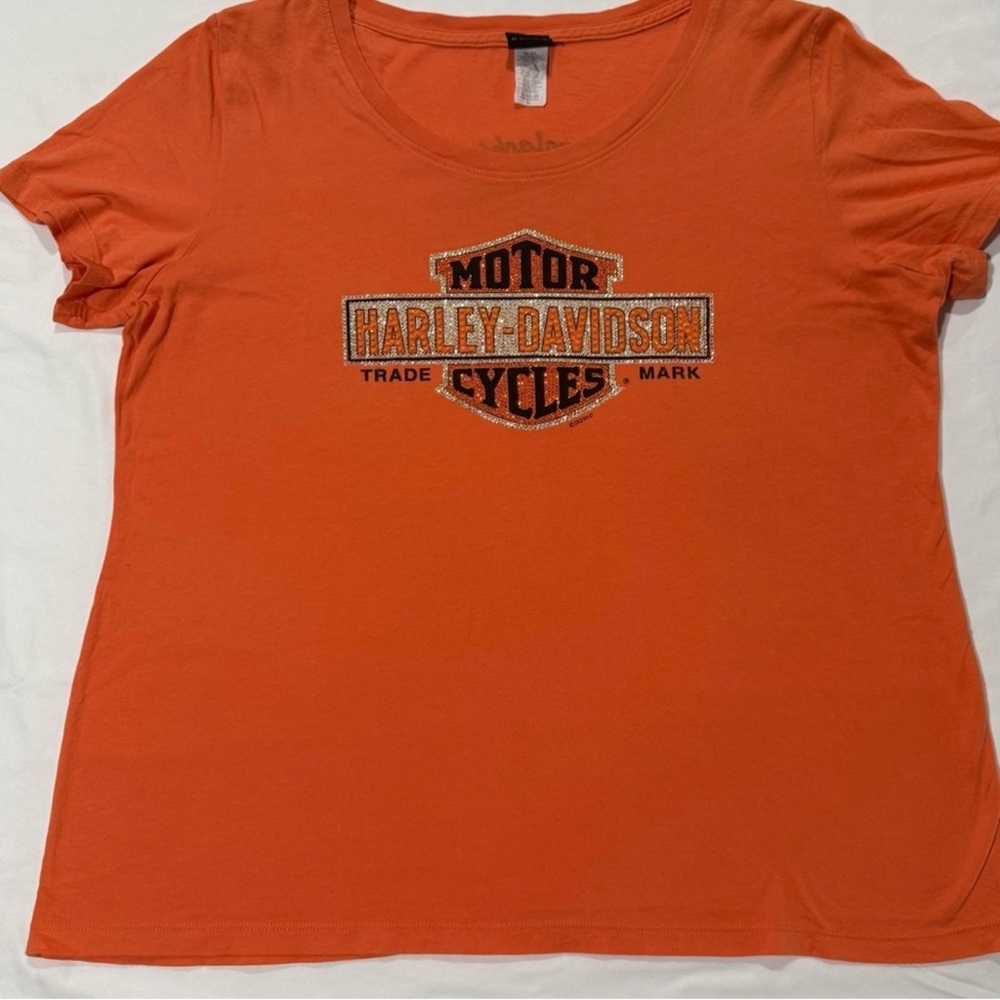 Harley-Davidson Orange Rhinestone decal Short Sleeve Tee from Appalachian Harley
